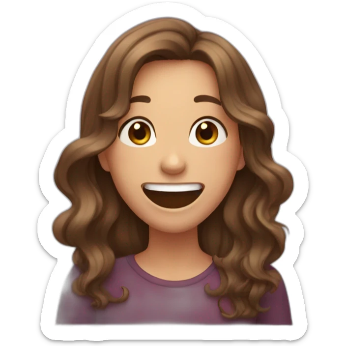 Brown hair girl with long wavy hair laughing while covering her mouth  sticker
