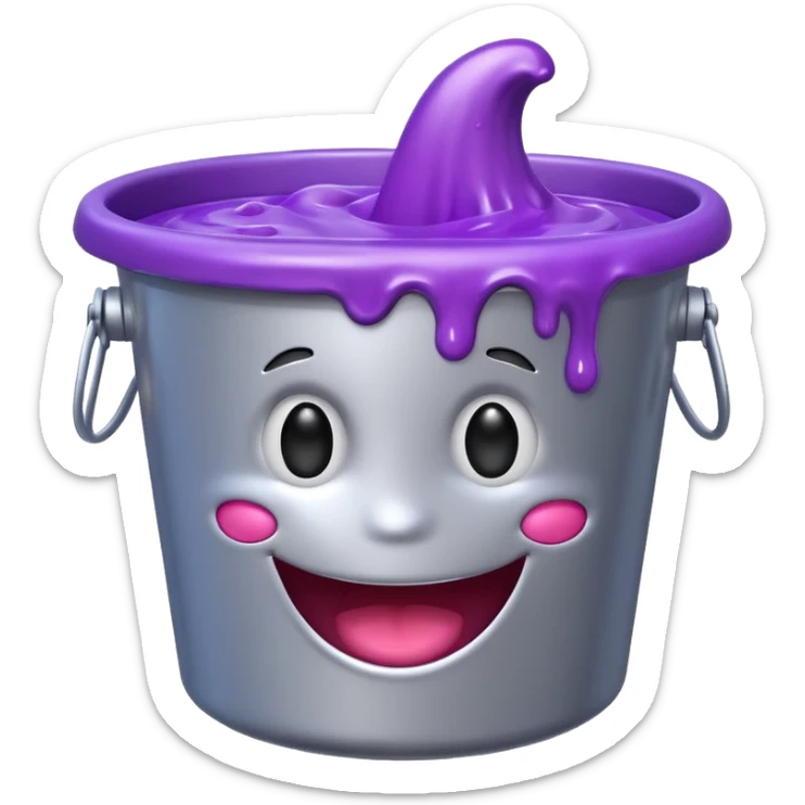 silver bucket filled with purple slime with a happy face only on the slime, no face on the bucket sticker