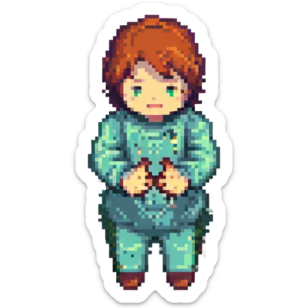 person pawing with hands like an excited dog, lively, pixel art style sticker