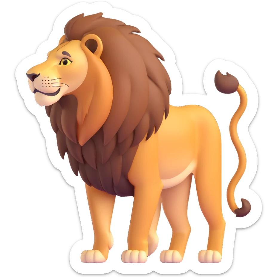 FULL BODY panthera leo male style wild, full flat cute side profile design in 3d soft l centered composition cartoon style128x128 pixels 1 tail sticker