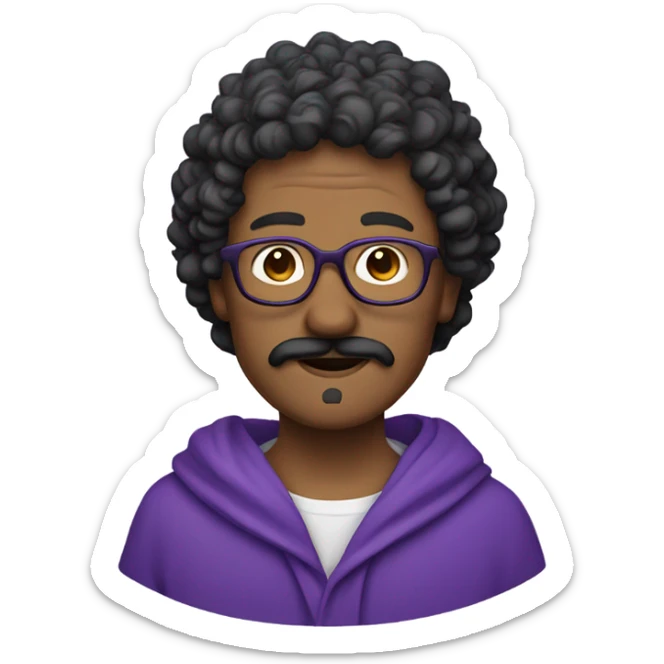 Mnn with round glasses and curly mustache in a violet hooded robe thinki sticker