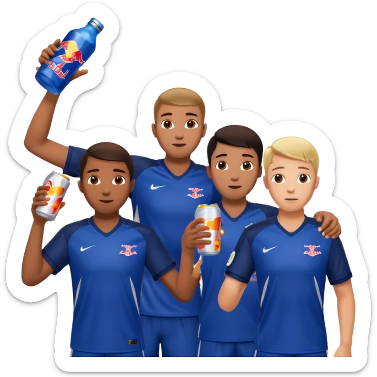 Red bull energy drink imogi for soccer players drinking red bull energy drink while playing soccer sticker