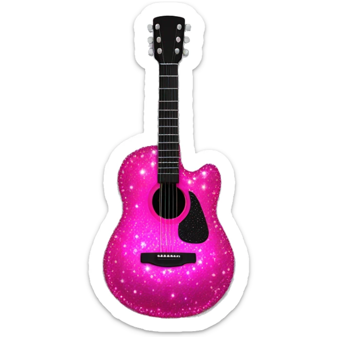 Realistic neon pink to black acoustic guitar with sparkly shiny glitter and diamonds on it. sticker