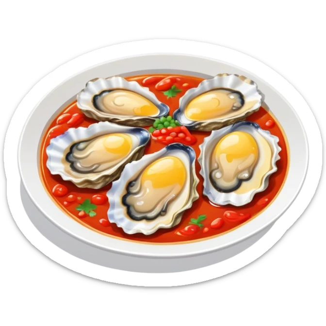 Fujian oyster omelette with red sauce, simplified emoji style with bold outlines and bright colors, cartoon style Xiamen street food sticker