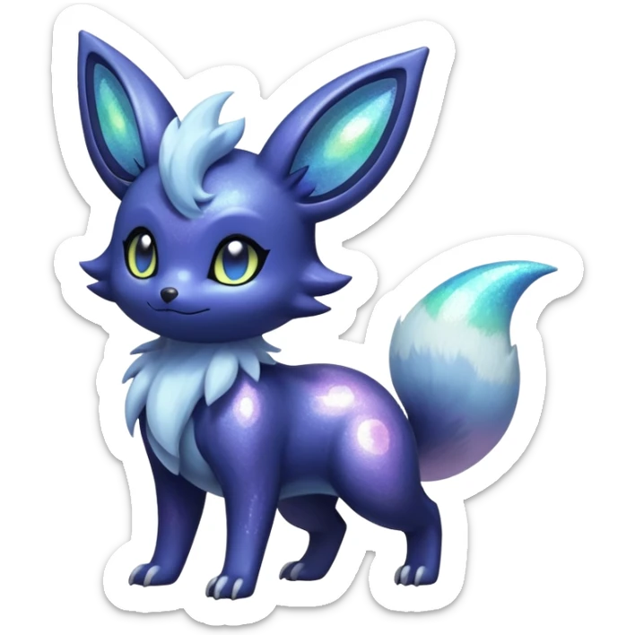 Shiny pastel iridescent sparkly silvery Nebulae Noibat-Meowstic-Umbreon-Fakémon-hybrid-creature (full body)  sticker
