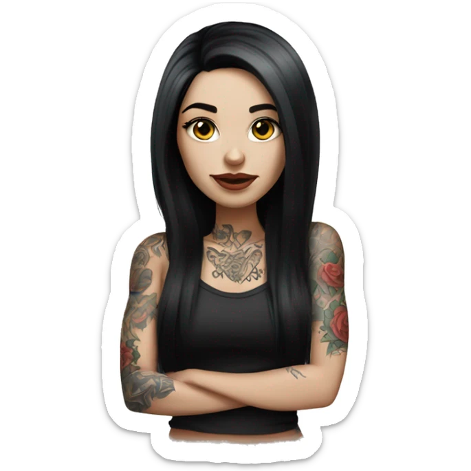Beautiful girl with white skin, long black hair and tattoos sticker