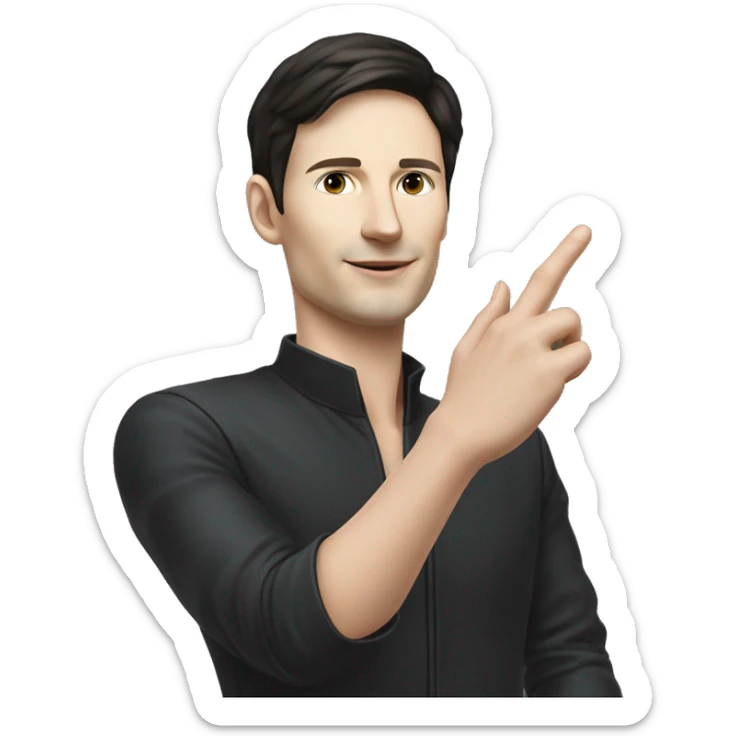 Pavel Durov stands and holds his hand extended to the side, as if he has something in his palm sticker