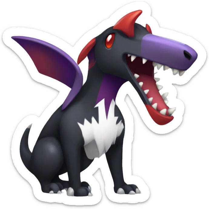 Black Cool Edgy Nargacuga-Houndoom-Garchomp-Noivern Fakémon  with White and Red and purple and black Edgy markings sticker