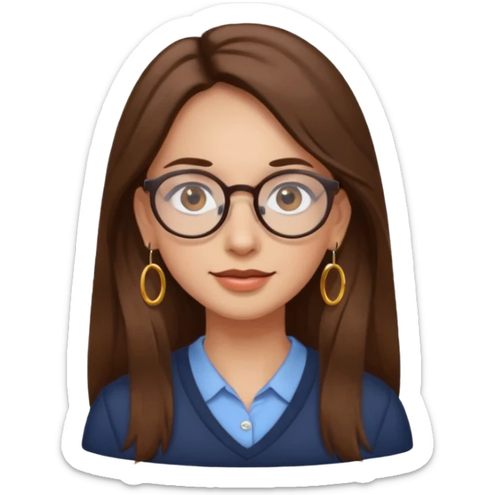 Women brown eye and brown long hair with glasses and circle earing sticker