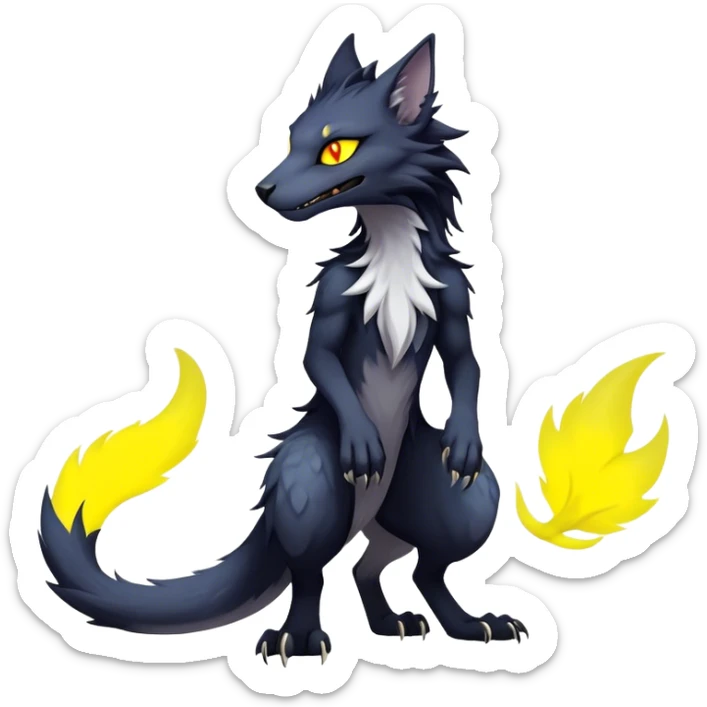 dark cool edgy fantasy feline-vernid-sergal-fursona animal creature with a tufted tail full body sticker