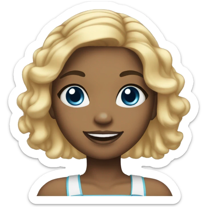  black american girl, with blue eyes and tied up blonde hair, waving her hand sticker