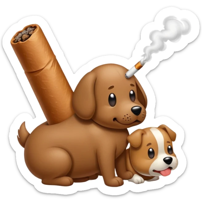 A poop coming out of a dogs butt and the poop is smoking a cigarette  sticker