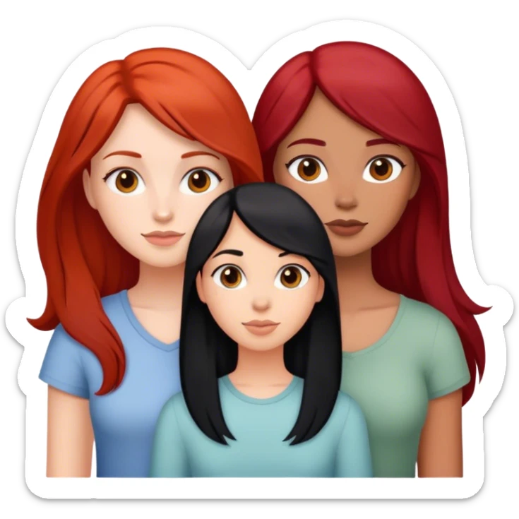 Three girl friends one black hair one red hair one brown hair  sticker