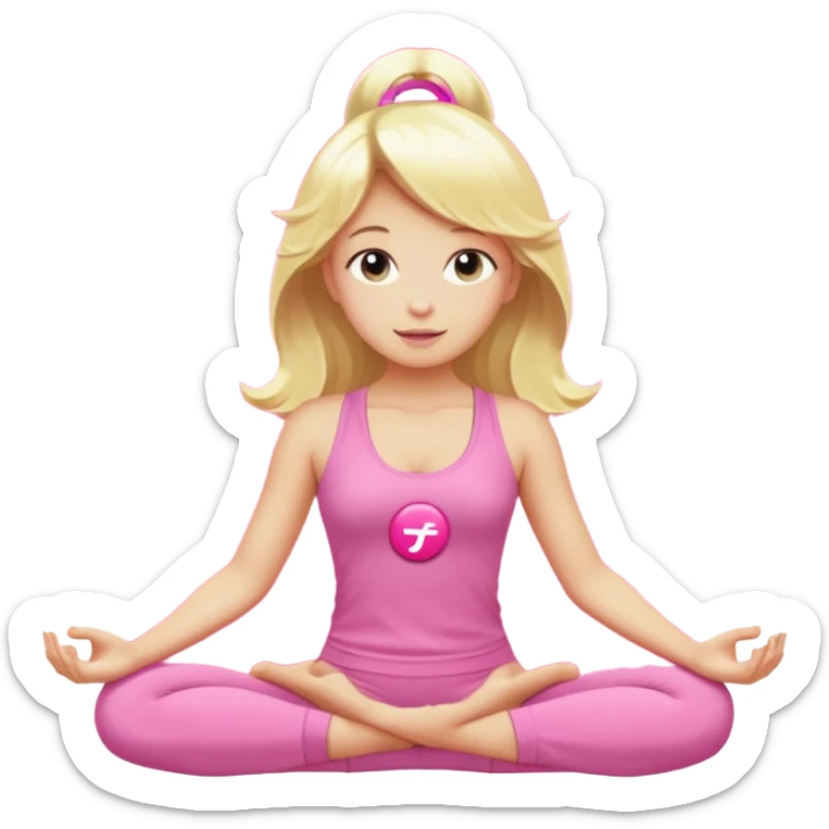 angelic blonde girl in light pink yoga outfit pushing "F U C K" pink button  sticker