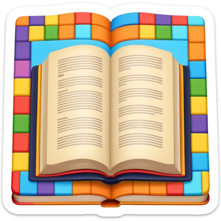 an open book with a dark cover. on the pages of the book, there are examples of tiles in bright colors sticker