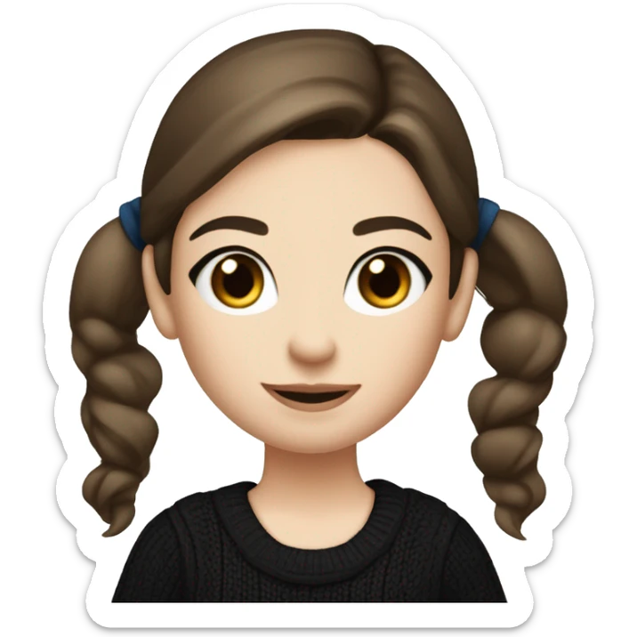 caucasian white IT girl student, holding laptop, blue eyes, dark brown hair ponytail wearing a thick black sweater sticker