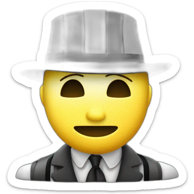 A man with a bag of money, in striped clothes and his eyes are closed with a black bandage, and on top is a black hat sticker