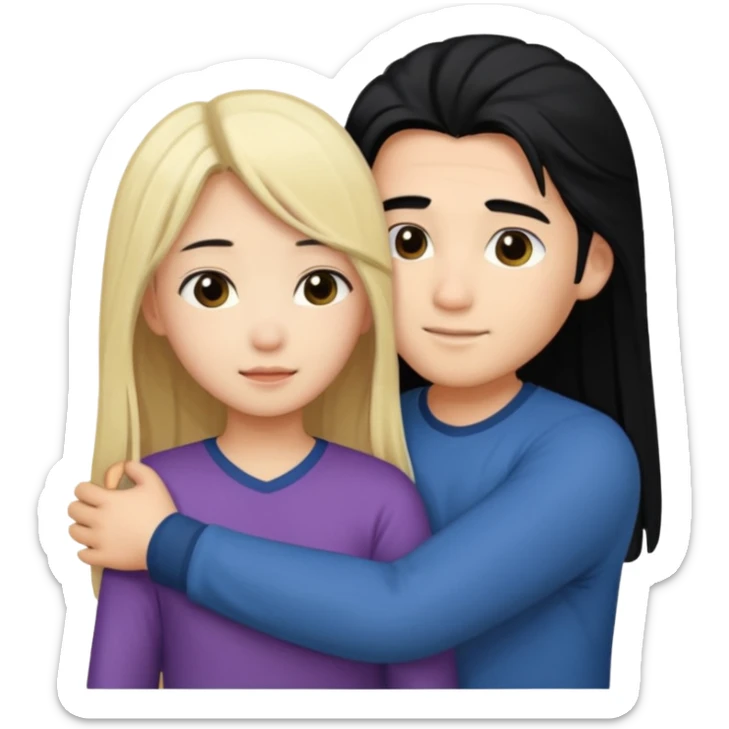 asian boy with black hair and blonde long hair girl hugging sticker