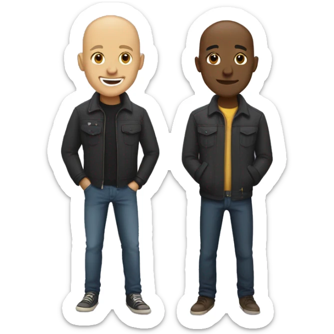Two black men and love one with a bald head, one with curly blonde hair sticker