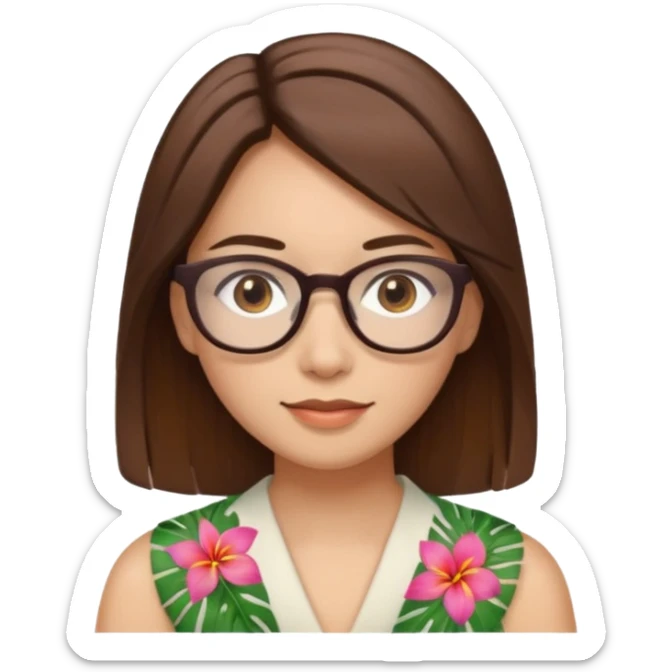 Hawaii female with fair skin. Shoulder length straight brown hair. Brown eyes with glasses. sticker