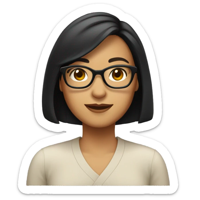 profile picture woman shoulder length black-brown bob, half chinese, black-rimmed glasses sticker