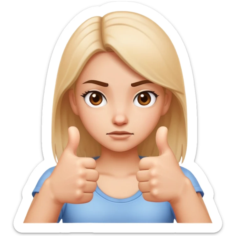 Cartoon girl showing ambivalence with one hand thumbs up and one hand thumbs down, indecisive face sticker