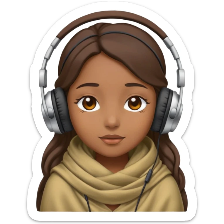 Girl wearing a pashmina with headphones on and her eyes are close sticker
