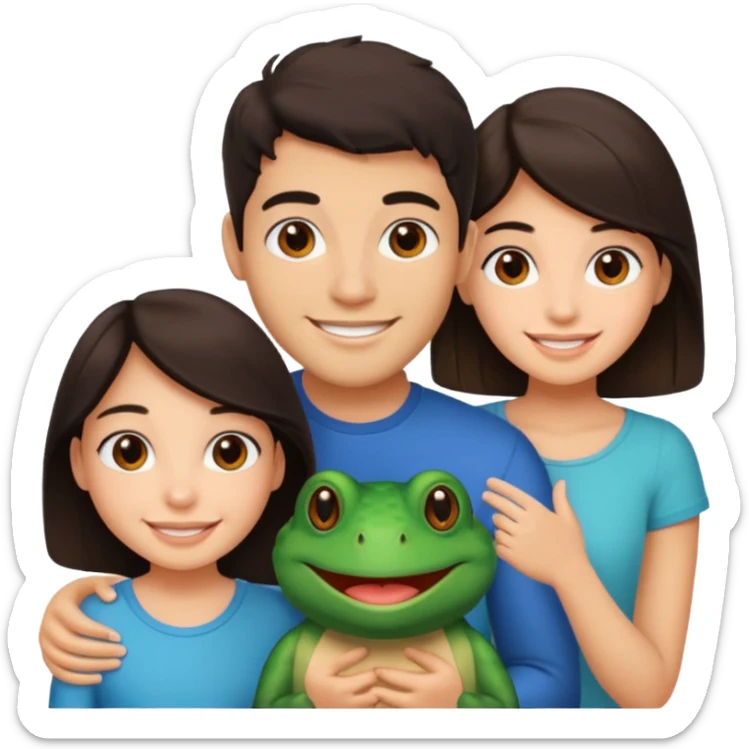 Bufo with two best friends one a girl dark hair other man dark hair sticker