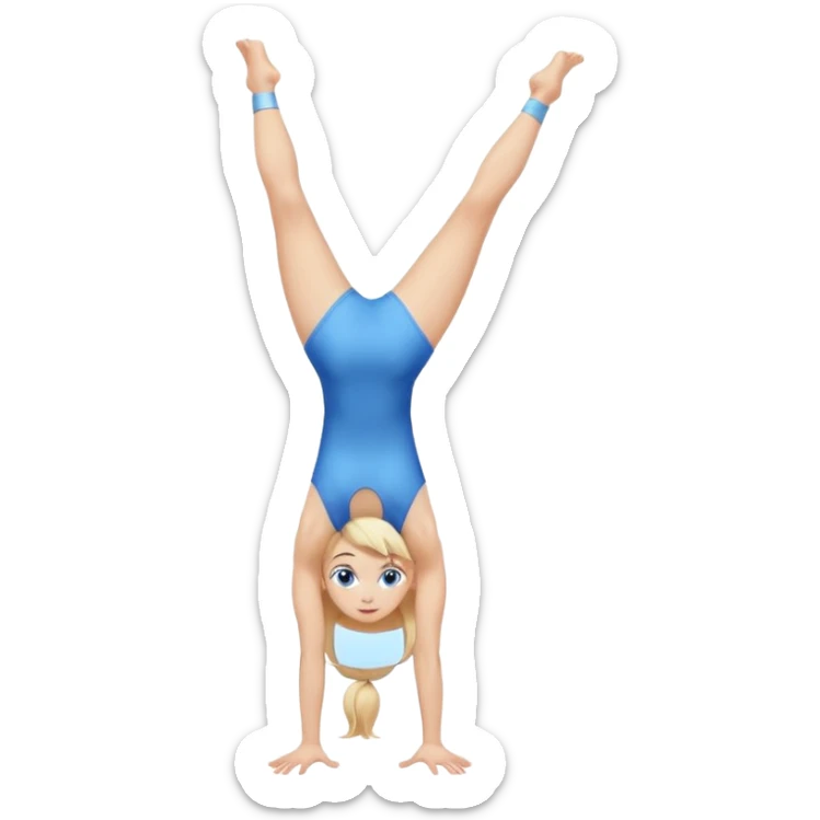 girl gymnast with blonde hair and blue eyes, doing a handstand sticker