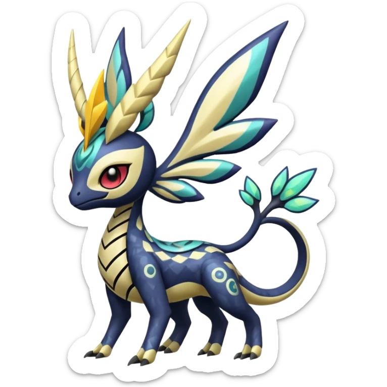 zig-zag-patterned tribal tropical hot spotted Meloetta-Dialga-Giratina-Noibat-Pokémon-Fakémon-fusion-hybrid-creature sticker