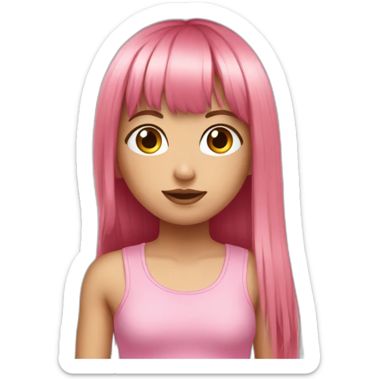 cute girl with long, straight rose hair with fringe and holding camera and wearing pink tank top sticker