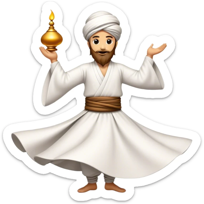 Cinematic Realistic Whirling Dervish Pop Culture Emoji, showcasing a mystical portrayal of traditional Sufi dance rendered with fluid textures and dynamic, spiritual lighting. sticker