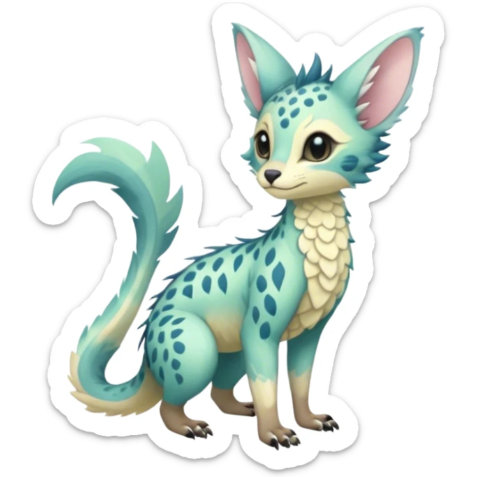 Feral Rare Fantasy pastel tropical Vernid-Trico-species by LiLaiRa, random markings, tufted tail, tufted ears, full body sticker