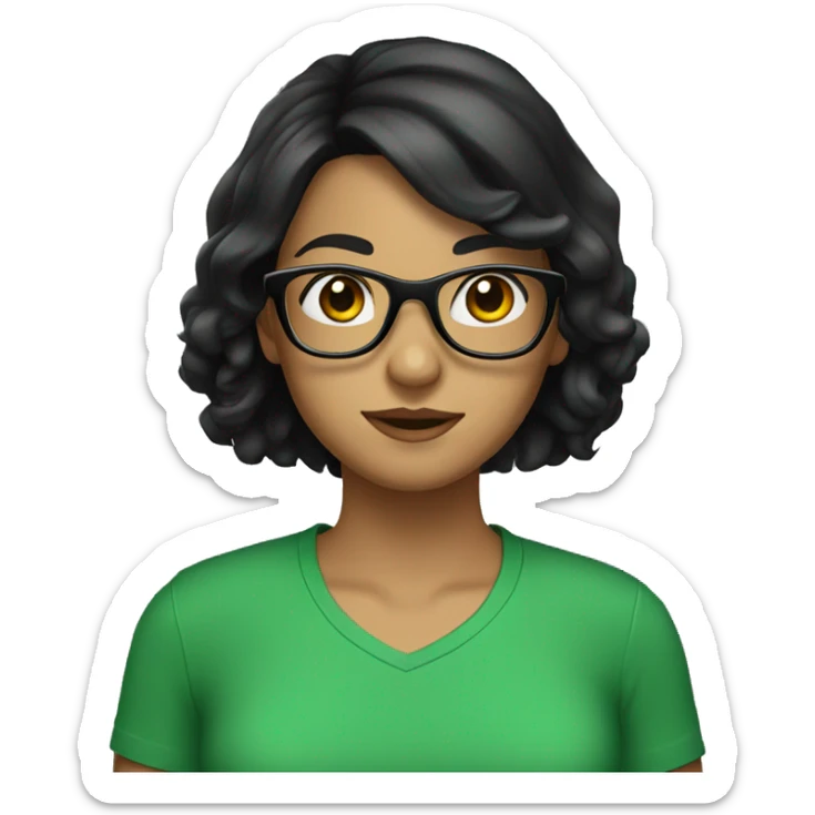 girl wearing green tshirt and glasses black hair sticker
