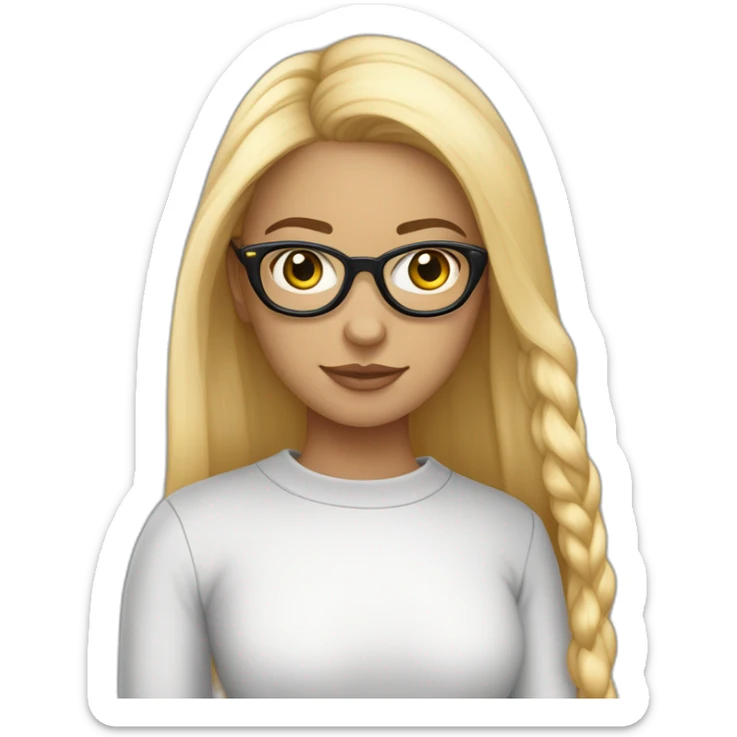 une fille avec de long cheveux noir lisse, la peau blanche ,et avec des lunette (en forme de carrer un peu déformé) assez grosse comparer a ça tête , portant un pull noir sticker