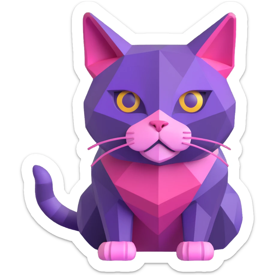 modern and friendly cat inspired by the Polygon logo, purple and pink colors, with polygonal shapes sticker