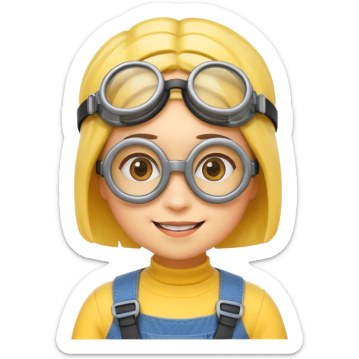 Minion emoji with a round head like normal emojis and a smurk like this emoji but a minion so basically that emoji with the goggles and the hair and not a funny head shape 😏 it should look like an actual minion not a human with African braids and a female minion  make them feminine  sticker