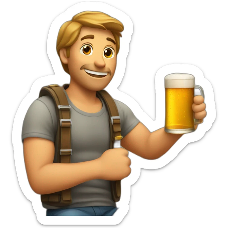 An animated bottle of beer with a glass of beer in hand sticker