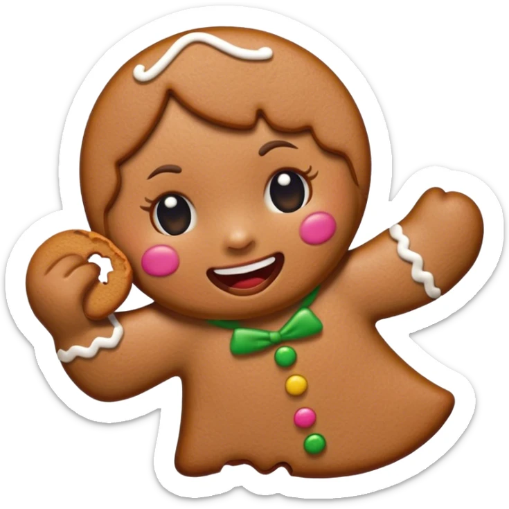 Gingerbread woman with a bite taken out of the top left of its face sticker
