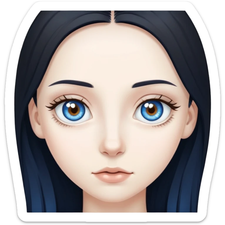 pale skinned pretty girl with long black hair, and Heterochromia eye colors, one brown and one blue sticker