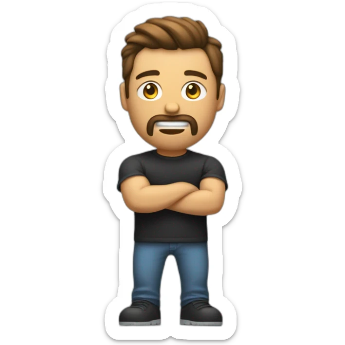 un homme blanc brun un peu musclé avec un tee shirt noir oversize qui est en train de coder sur son mac m1 sticker