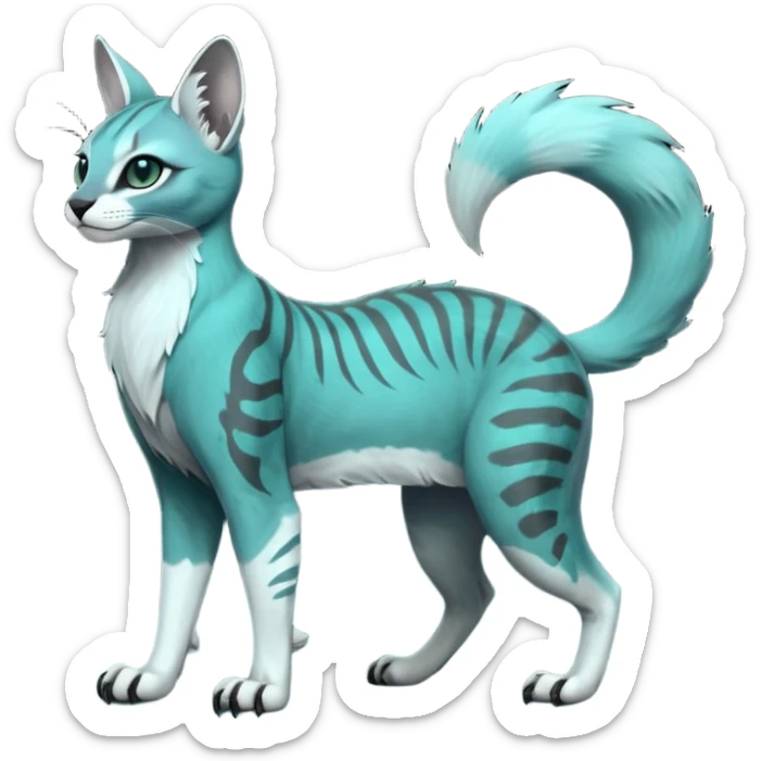 dark spooky foggy gloomy skeletal nightly ghostly greyish dull green-blue-turquoise spectral glorious divine exotic cute cool beautiful beautiful fantasy-caracal-civet-genet-sergal-vernid-Gryphon-Cacomistle-Trico-oncilla-animal-Fakémon-hybrid-fursona (full body) sticker