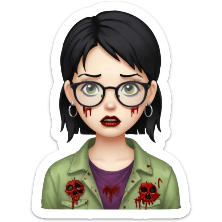 girl zombie with black hair earrings with glasses sticker