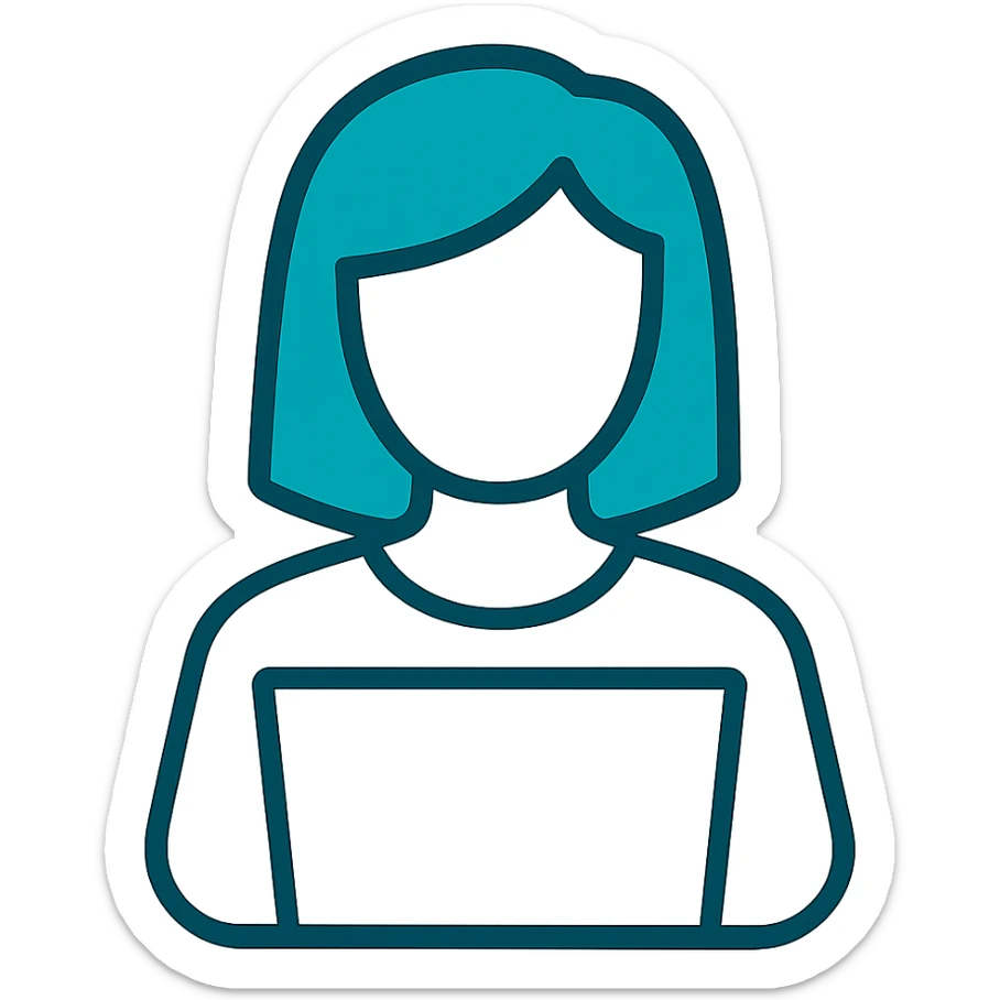 Make the face transparent, clothes as lines only, only the hair is filled in, teal icon style, keep background transparent. sticker