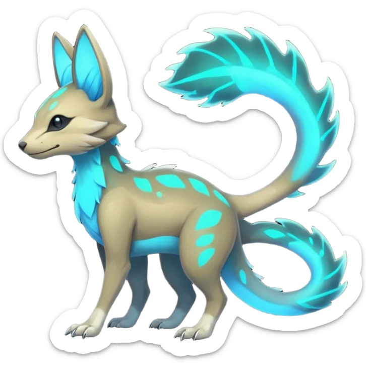 Rare realistic dark-neon glowing bioluminescent edgy badass epic pretty beautiful handsome gorgeous aesthetic colorful vibrant Vernid-Trico-species-Fakemon-creature by LiLaiRa, 4 legs, 1 tail, random markings, (full body) sticker