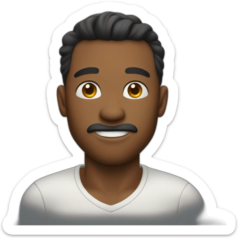 an emoji of a man showing off his chiseled jawline with his finger, mouth closed sticker