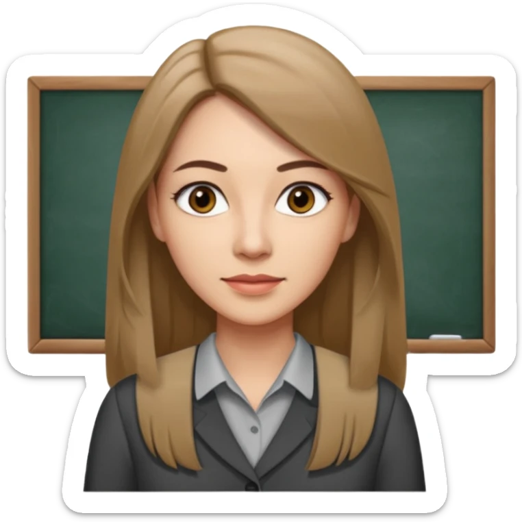 a woman in her 30´s, light skin with medium brown straight hair, long hair. Grey eyes, working as an teacher. No eyeglasses. sticker