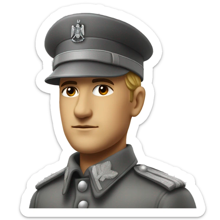 serious german soldier the middle of the XX century photorealistic gray uniform sticker