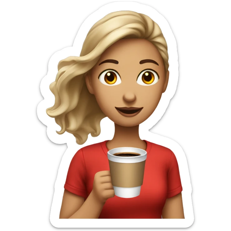 barista girl in a red t-shirt with a cup of coffee in a hand sticker