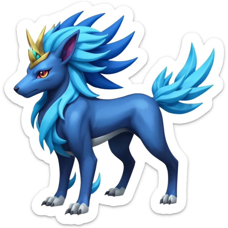 Shiny Dark Edgy Suicune-Zacian-Zamazenta-Cobalion-Manectric-Aurorus-Fakémon-hybrid-creature (full body)  sticker